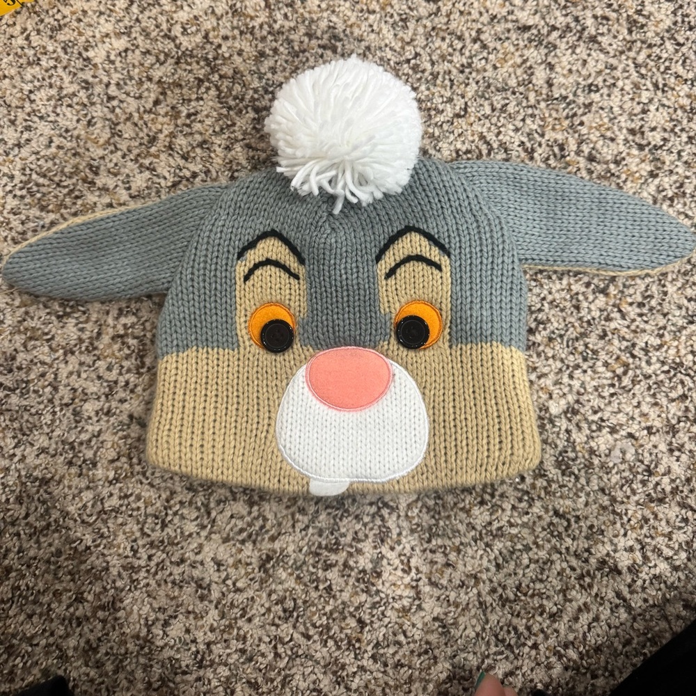 Adult Disney Thumper Bambi Gray and Tan Bunny Knit Hat with Pom Pom